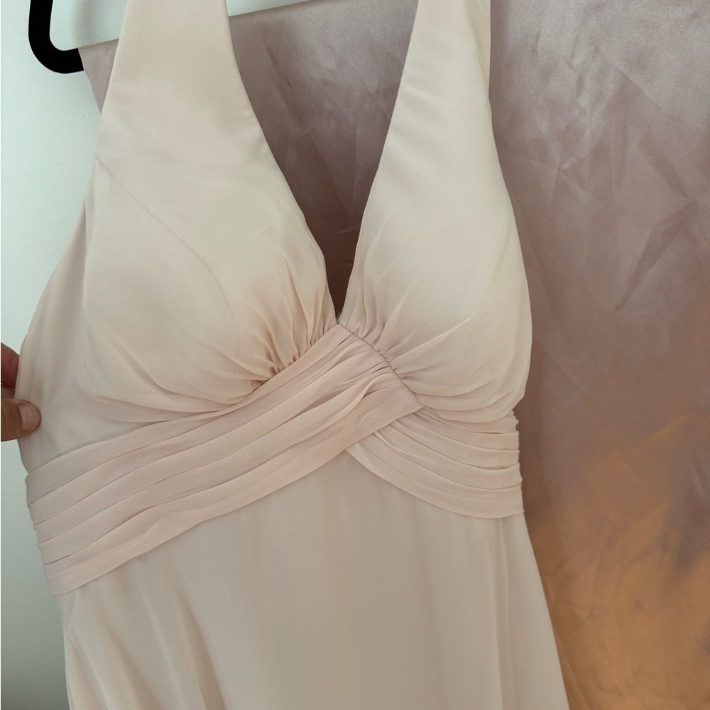 Azazie LongTessie Dress in “Rose Petal” women’s 2 pink chiffon wedding V Neck - Picture 5 of 9